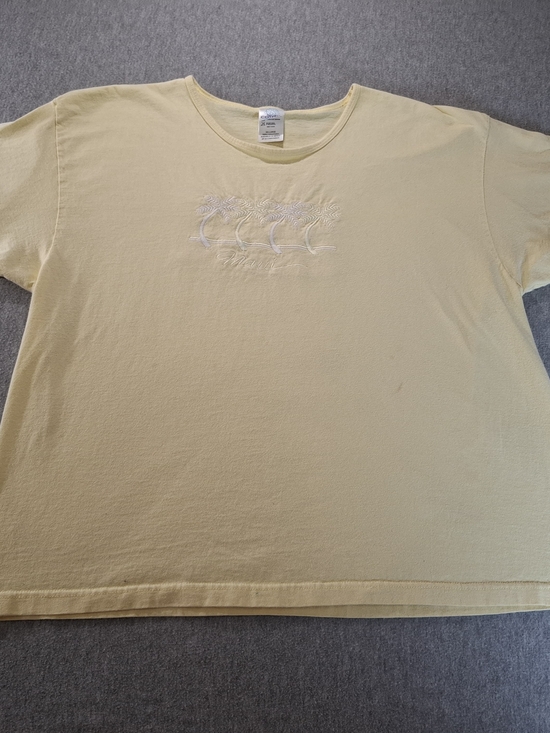 cotton soft Tops - 90's Yellow Palm Embroidered Short Sleeve Tee Size XXL